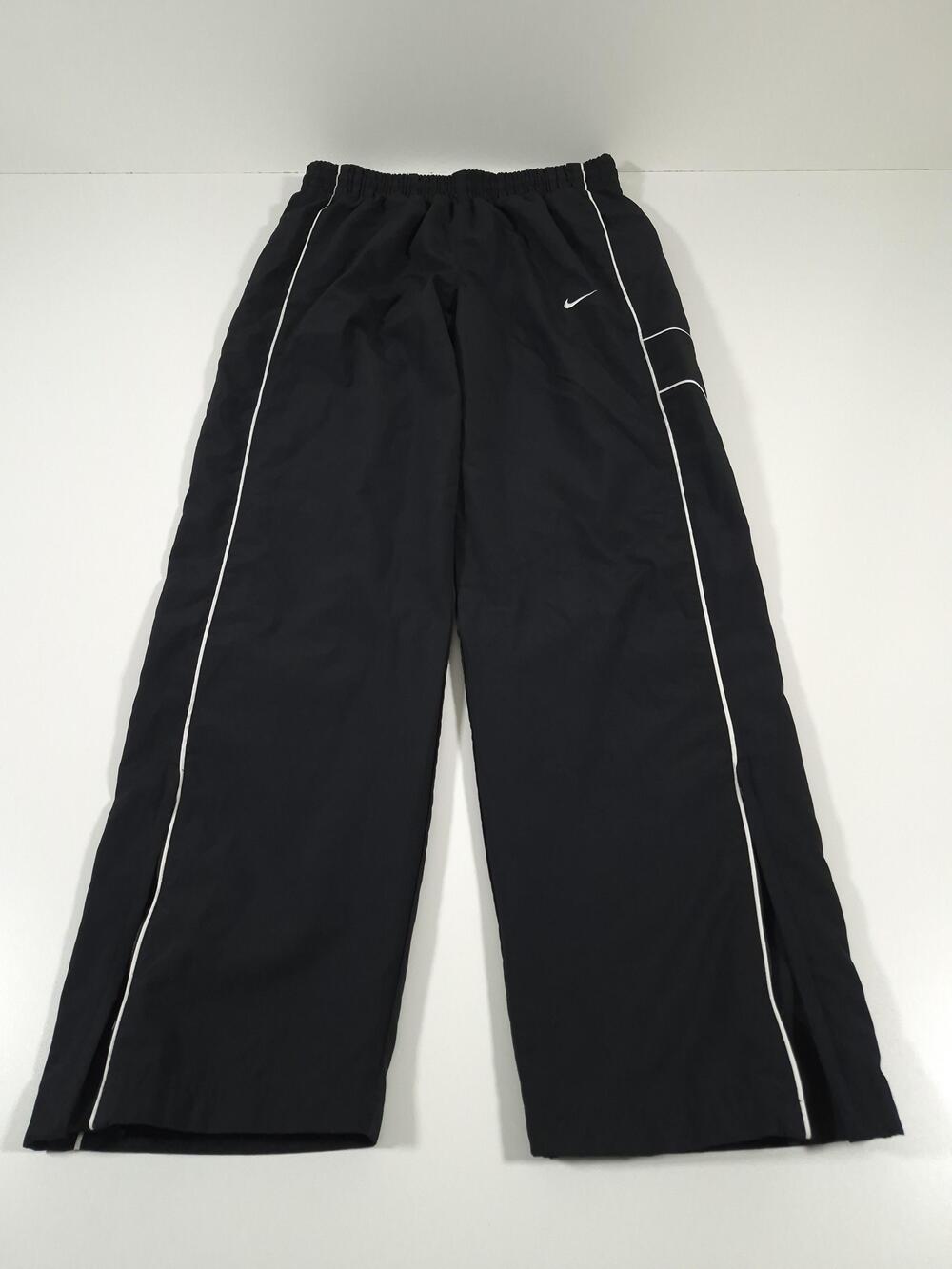 Y2K Nike Track Pants Men's Medium Black Mesh Lined Zip Leg Side Stripe Athletic